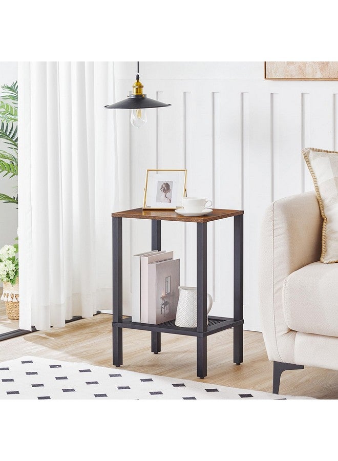 HOOBRO End Table, Small Side Table with 2-Tier Storage Shelves, Nightstand with Faux Rattan Decoration, for Living Room, Bedroom, Rustic Brown and Black BF91BZ01 - Image 5