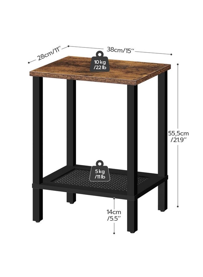 HOOBRO End Table, Small Side Table with 2-Tier Storage Shelves, Nightstand with Faux Rattan Decoration, for Living Room, Bedroom, Rustic Brown and Black BF91BZ01 - Image 4