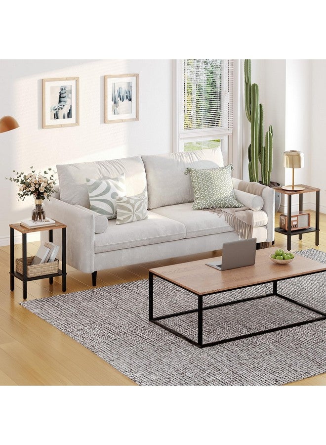 HOOBRO End Table, Small Side Table with 2-Tier Storage Shelves, Nightstand with Faux Rattan Decoration, for Living Room, Bedroom, Rustic Brown and Black BF91BZ01 - Image 3
