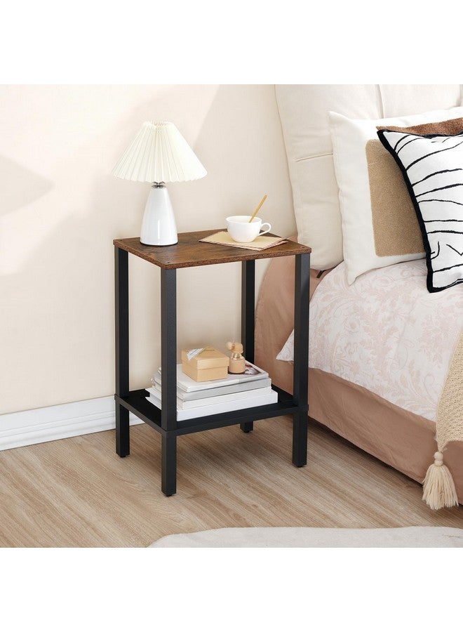 HOOBRO End Table, Small Side Table with 2-Tier Storage Shelves, Nightstand with Faux Rattan Decoration, for Living Room, Bedroom, Rustic Brown and Black BF91BZ01 - Image 2