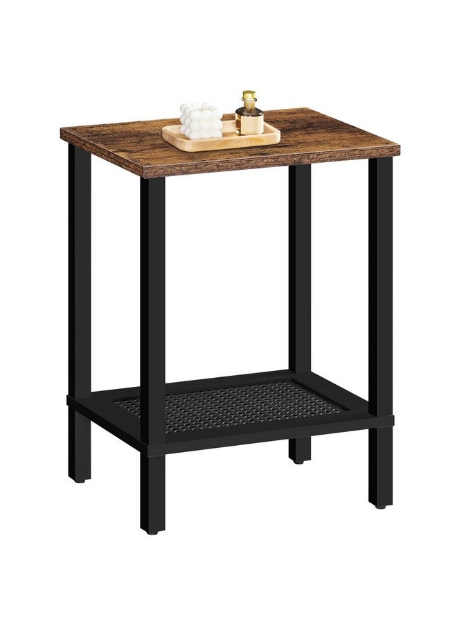 HOOBRO End Table, Small Side Table with 2-Tier Storage Shelves, Nightstand with Faux Rattan Decoration, for Living Room, Bedroom, Rustic Brown and Black BF91BZ01 - Image 1