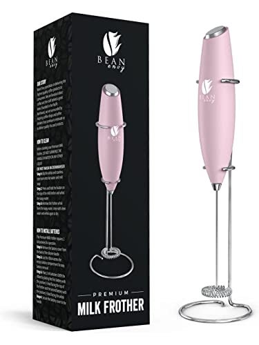 Bean Envy Milk Frother Handheld for Coffee - Electric Hand Blender, Mini Drink Mixer Whisk & Coffee Foamer Wand with Stand for Lattes, Cappuccino, Matcha and Hot Chocolate - Kitchen Gifts - Pink - Image 1