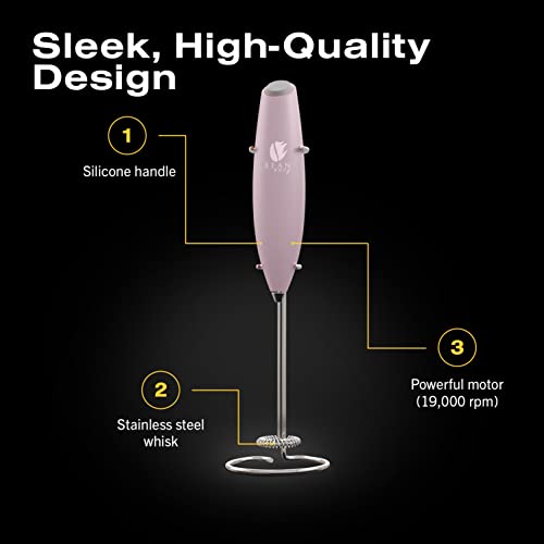 Bean Envy Milk Frother Handheld for Coffee - Electric Hand Blender, Mini Drink Mixer Whisk & Coffee Foamer Wand with Stand for Lattes, Cappuccino, Matcha and Hot Chocolate - Kitchen Gifts - Pink - Image 4