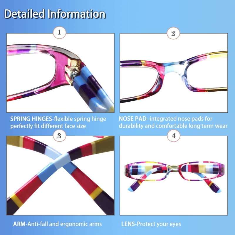 Kerecsen 4 Pack Reading Glasses For Women Colorful Readers Spring Hinge Fashion Ladies Eyeglasses (Colourful-2  1.75  Multiplier_X) - Image 4