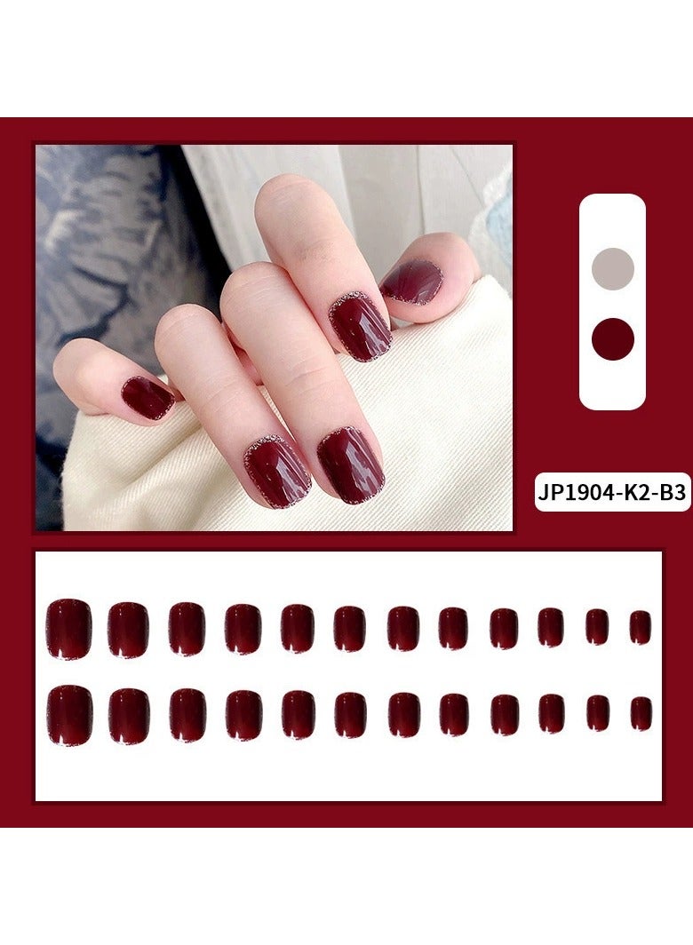 Goolsky Burgundy Jelly Press On Nails Short Style Silver Edge Glitter Printed Fake Nail Tips Wholesale  - Image 1