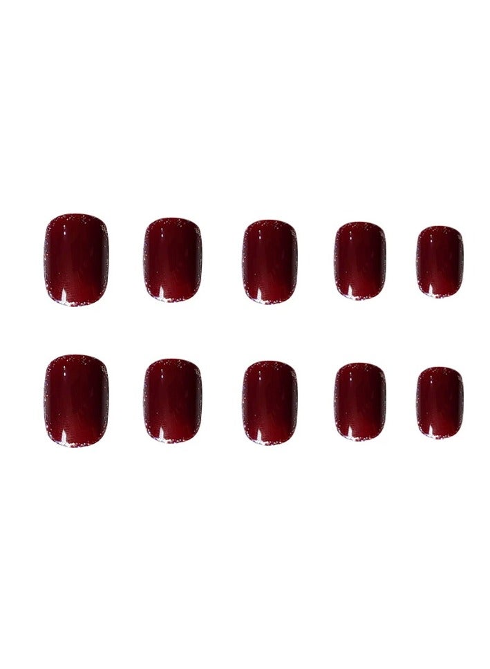 Goolsky Burgundy Jelly Press On Nails Short Style Silver Edge Glitter Printed Fake Nail Tips Wholesale  - Image 2