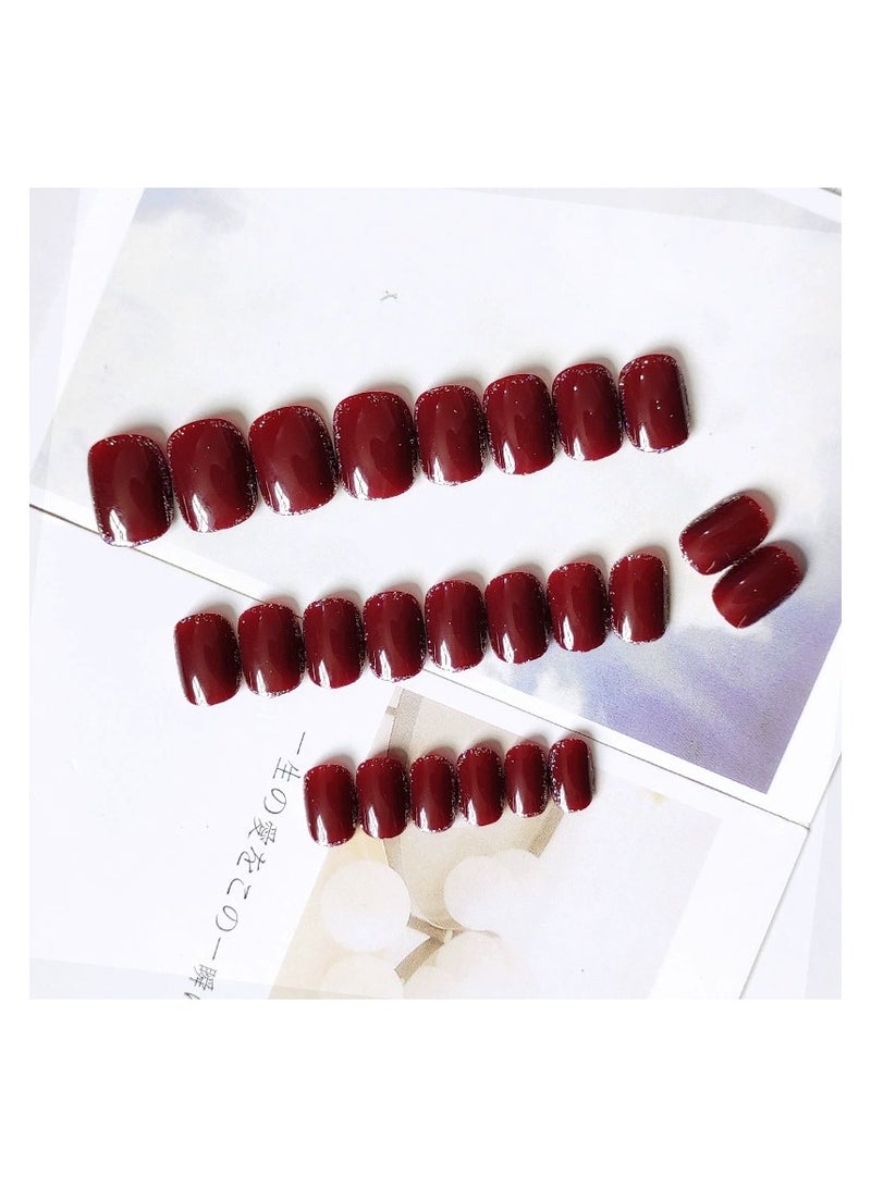 Goolsky Burgundy Jelly Press On Nails Short Style Silver Edge Glitter Printed Fake Nail Tips Wholesale  - Image 4