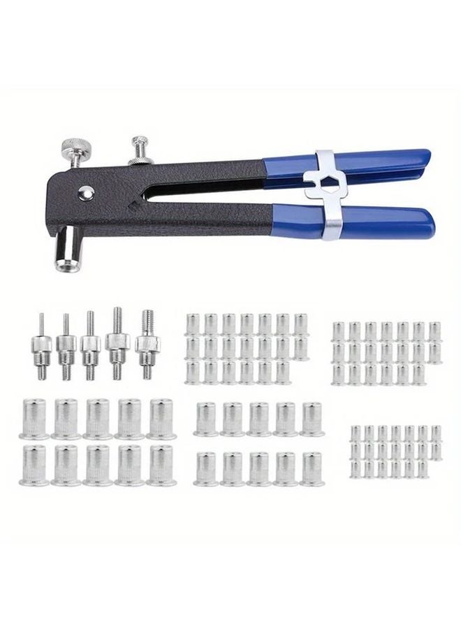 86pcs Rivet Nut Tool Kit Hand Riveter Set with M3 M4 M5 M6 M8 Threaded Nuts - Image 1