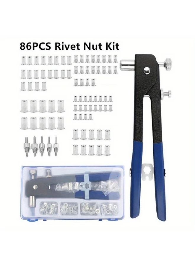 86pcs Rivet Nut Tool Kit Hand Riveter Set with M3 M4 M5 M6 M8 Threaded Nuts - Image 2