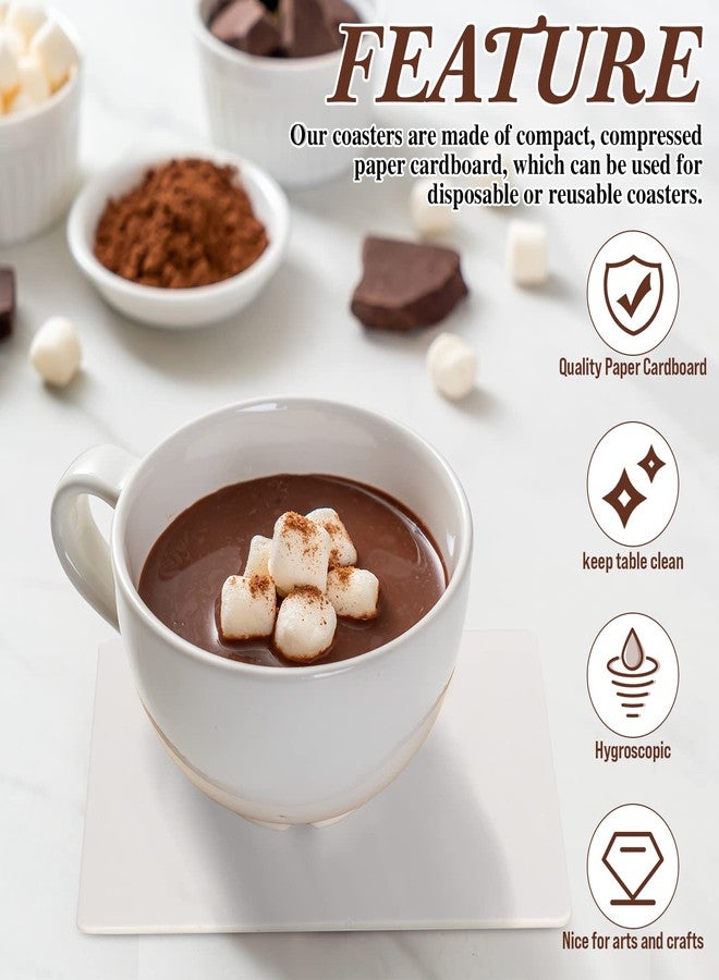 تاوباري مجموعة تاوباري من 50 قطعة من قواعد الأكواب الورقية للاستخدام مرة واحدة، قواعد أكواب مربعة فارغة من الورق المقوى مقاس 4 بوصات للمشروبات والأعمال اليدوية وحفلات الزفاف (أبيض) - Image 5