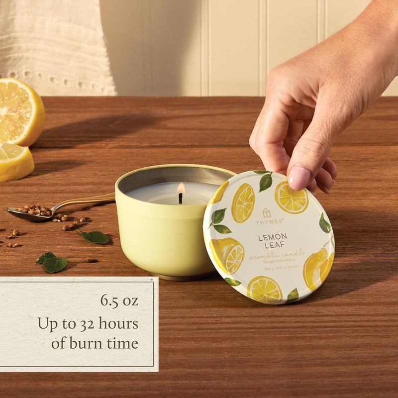 Thymes Lemon Leaf Scented Candle  Candles for Home Scented with Dewy Leaves Crisp White Wood Accord Lily of The Valley Lemon Verbena Bergamot Oil  Geranium Blooms  Luxury Candles 65 oz - Image 4