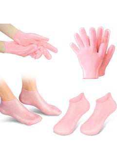 HS 2Pairs Smooth, Moisturizing Socks Set Gel Spa Gloves, Skin Care Socks For Moisturize Soften Repairing Hands Feet Callus Remover, Foot Hand Softening, Calluses, Foot Care After Pedicure (Pink)  - Image 1