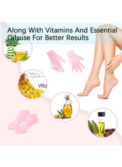 HS 2Pairs Smooth, Moisturizing Socks Set Gel Spa Gloves, Skin Care Socks For Moisturize Soften Repairing Hands Feet Callus Remover, Foot Hand Softening, Calluses, Foot Care After Pedicure (Pink)  - Image 5