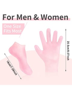 HS 2Pairs Smooth, Moisturizing Socks Set Gel Spa Gloves, Skin Care Socks For Moisturize Soften Repairing Hands Feet Callus Remover, Foot Hand Softening, Calluses, Foot Care After Pedicure (Pink)  - Image 2