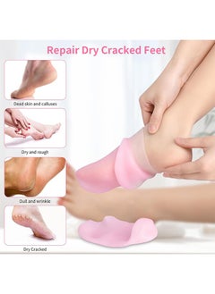 HS 2Pairs Smooth, Moisturizing Socks Set Gel Spa Gloves, Skin Care Socks For Moisturize Soften Repairing Hands Feet Callus Remover, Foot Hand Softening, Calluses, Foot Care After Pedicure (Pink)  - Image 4