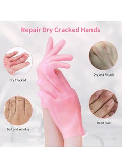 HS 2Pairs Smooth, Moisturizing Socks Set Gel Spa Gloves, Skin Care Socks For Moisturize Soften Repairing Hands Feet Callus Remover, Foot Hand Softening, Calluses, Foot Care After Pedicure (Pink)  - Image 3