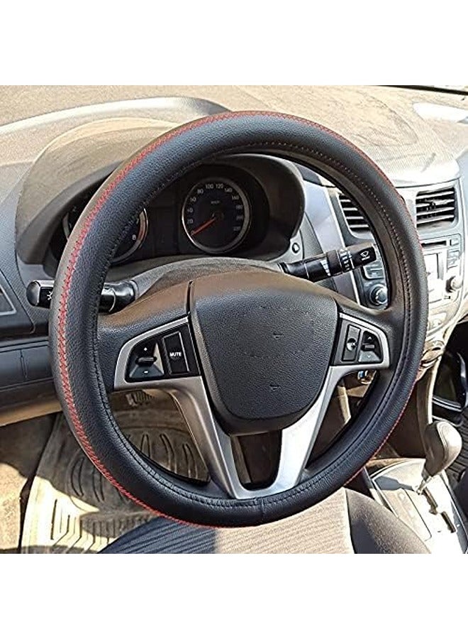 High quality black leather circular steering wheel cover with red stitching for the Hyundai Creta ix35 - Image 2