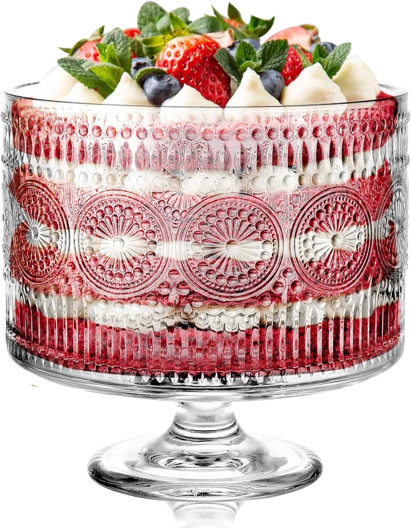 MOLIGOU Glass Trifle Bowl, 110 oz Trifle Bowl with Pedestal, Trifle Serving Dish for Layered Dessert, Fruit, Salad - Image 1