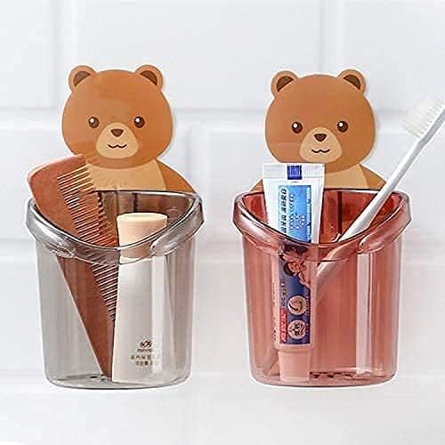 POPLEY Multipurpose Wall Mount Teddy Bear Toothbrush Holder Cup. ABS Plastic with Strong Adhesive Sticker. Easy Installation. No Nails No Drills. - Image 2