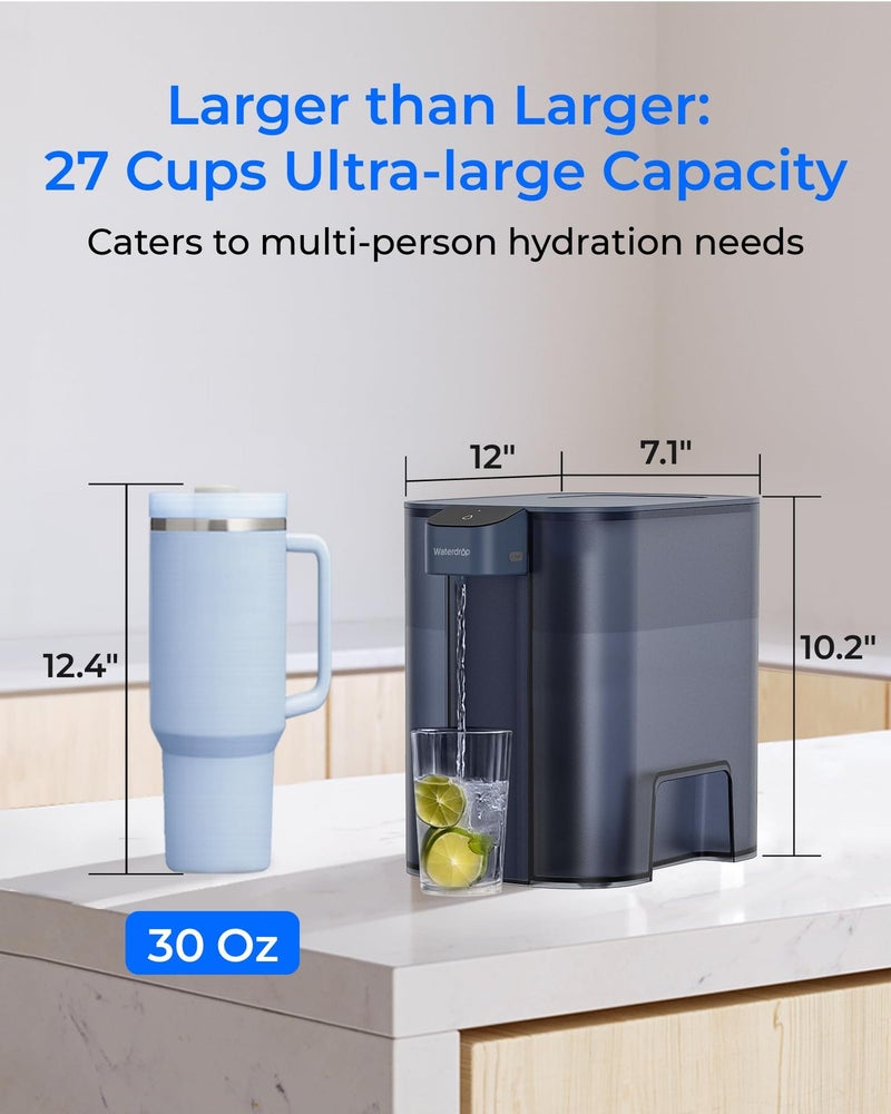 Waterdrop Large 27-Cup Mega Electric Water Filter Dispenser, 200-Gallon Rechargeable Instant Pitcher, NSF/ANSI 42&53&401&372, Reduce PFAS, Lead, Chlorine, with 1 Filter, Blue, Does not Lower TDS - Image 2
