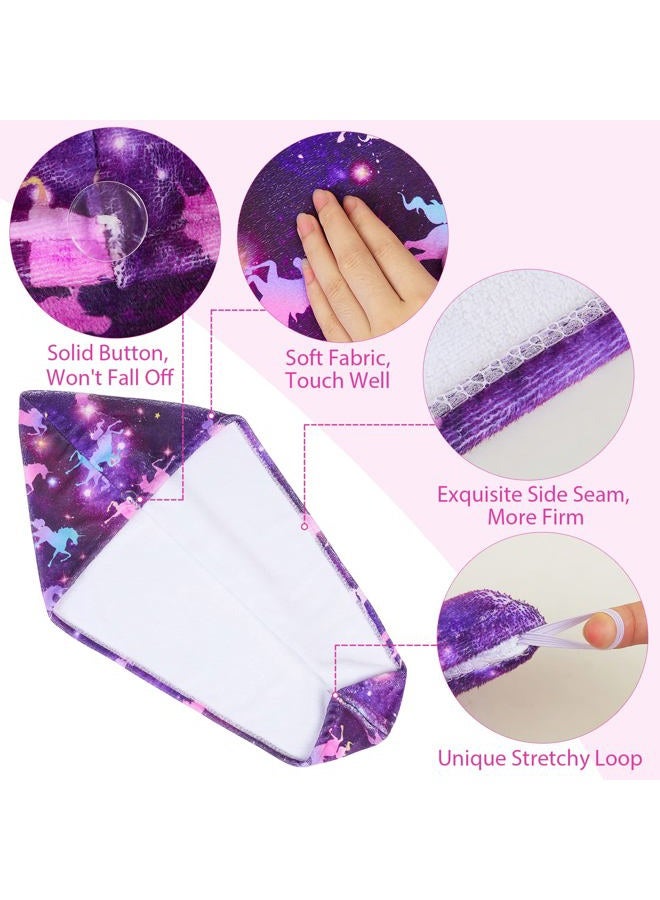 Basumee Microfiber Hair Towel Wrap for Kids 2 Pack Rapid Drying Hair Towel with Button Hair Turbans for Wet Hair Wraps Head Towel Wrap for Women and Girls, Dark Unicorn - Image 4
