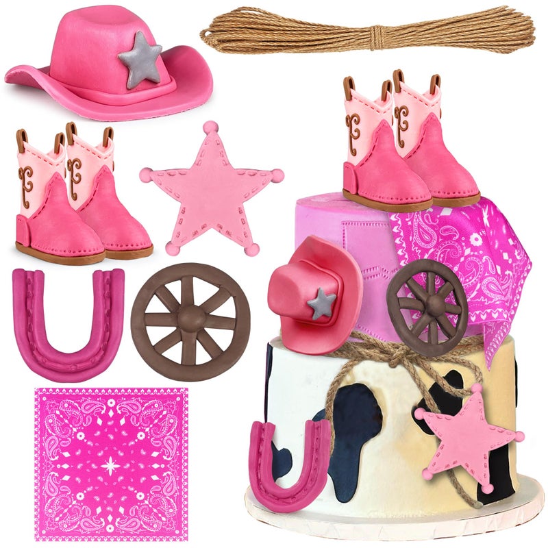 KEEPARTY Cowgirl Cake Decorations Cowgirl Hat and Boot Cake Toppers Western Cowboy Cowgirl Birthday Baby Shower for Western Theme Party Favors Supplies - Image 1