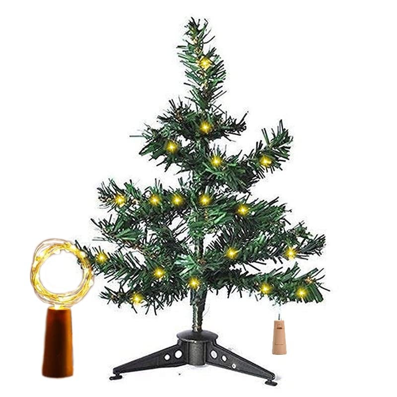 Ascension Ascension Mini Artificial Christmas Tree Trees 2Feet Christmas DIY Decoration Decor Home Table Top Decoration with 1 Bottle Light Cork Mini Copper Wire Warm White Light  - Image 1