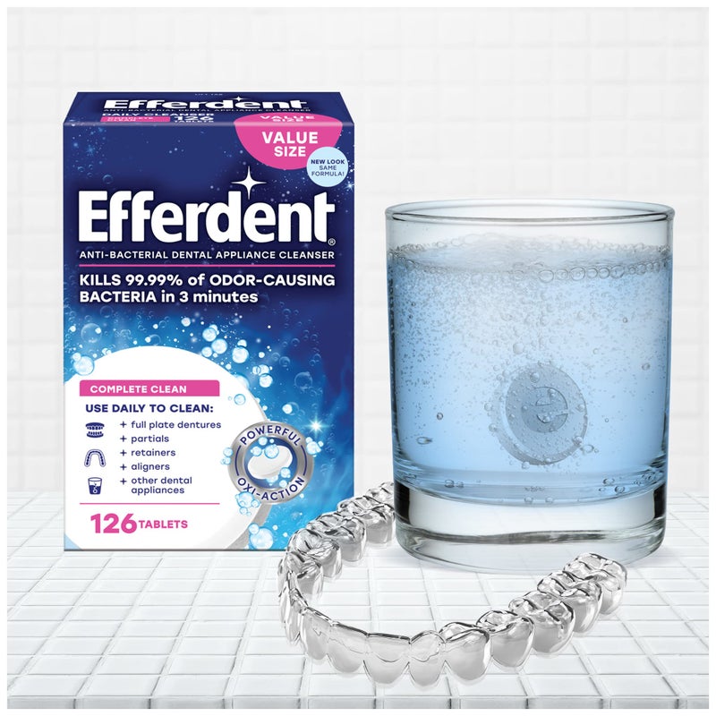Efferdent أقراص تنظيف المثبات إيفيردينت، أقراص تنظيف أطقم الأسنان لأجهزة الأسنان، تنظيف كامل، 126 قرصًا - Image 4