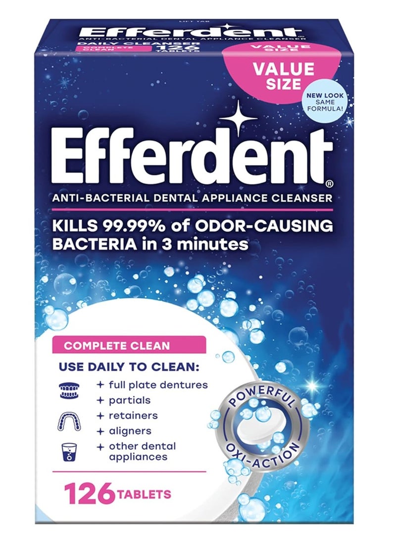 Efferdent Efferdent Retainer Cleaning Tablets, Denture Cleanser Tablets for Dental Appliances, Complete Clean, 126 Tablets  - Image 1