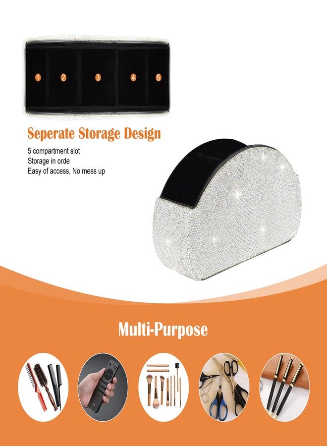 KEYPOWER Remote Control Holder Organizer Table Desk Leather Control Storage TV Remote Control Organizer with 5 Spacious Compartments Bling Crystal Luxury Handmade Diamond (White) - Image 3