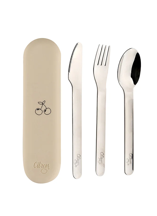 سترون 3 Pieces Stainless Steel Cutlery Set, Silverware Fork, Spoon And Knife, Reusable Travel Utensils And Flatware Set For Kids - Cherry