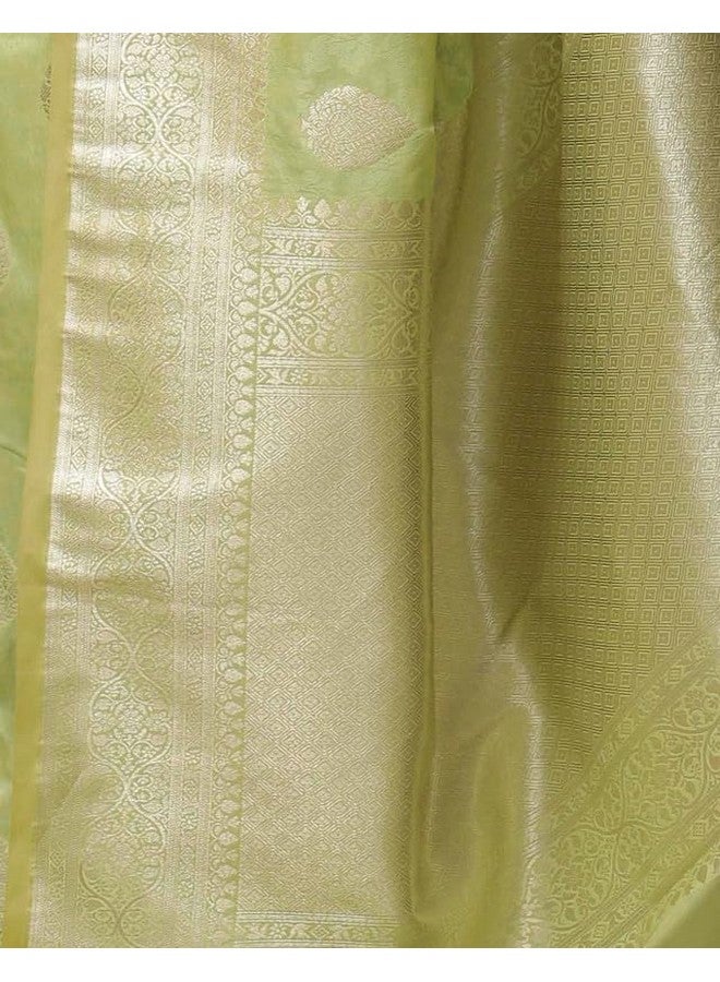 SIRIL ساري سيريلي للنساء من حرير كانجيفارام الناعم ساري حرير نقي مع قطعة بلوز غير مخيطة (4192S785_أخضر فاتح) - Image 5