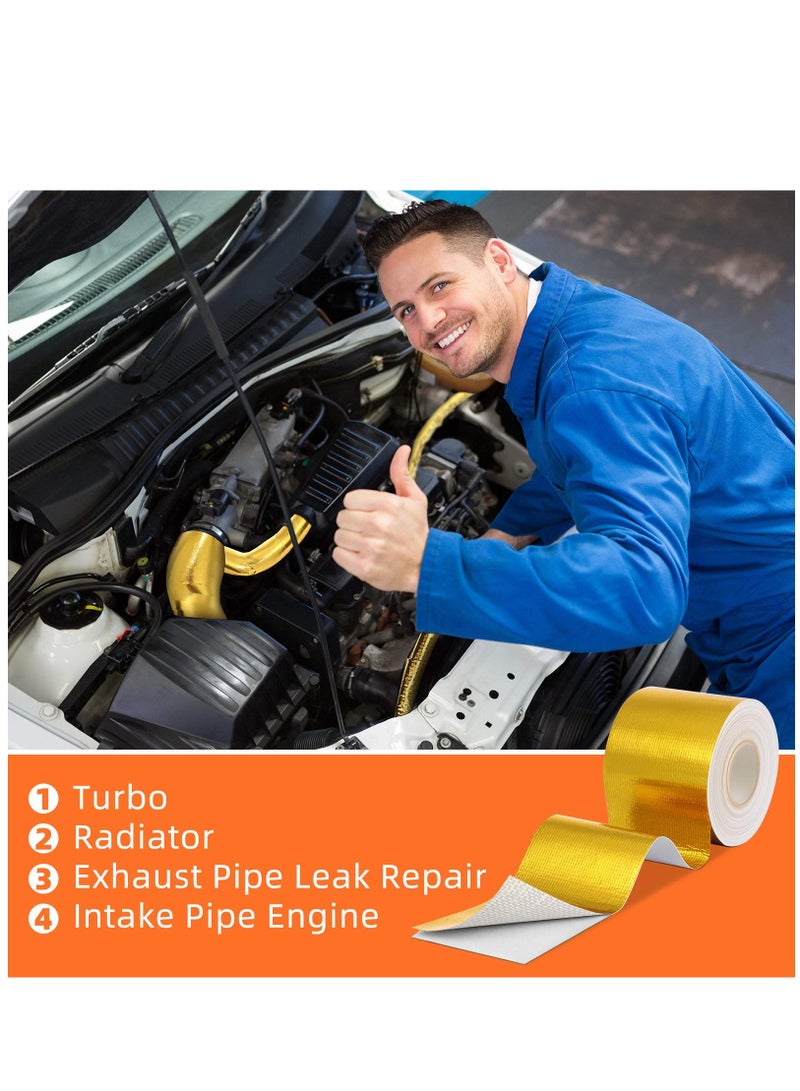 KASTWAVE Heat Shield Tape Cool Tapes Aluminum Foil Heat Reflective Adhesive Heat Shield Thermal Barrier Foil Tape Self-Adhesive Heat Resistant Tape for Hose and Auto Use, 2 Rolls (Gold, 2 Inch x 32.8 ft) - Image 2