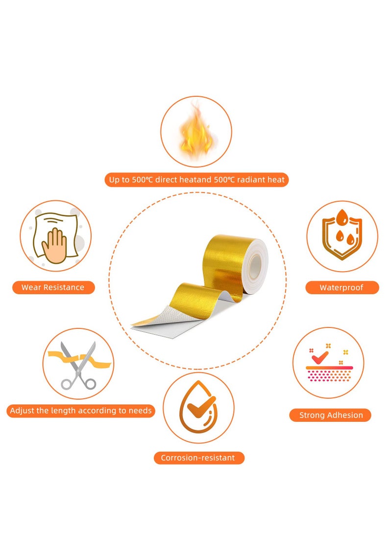 KASTWAVE Heat Shield Tape Cool Tapes Aluminum Foil Heat Reflective Adhesive Heat Shield Thermal Barrier Foil Tape Self-Adhesive Heat Resistant Tape for Hose and Auto Use, 2 Rolls (Gold, 2 Inch x 32.8 ft) - Image 3