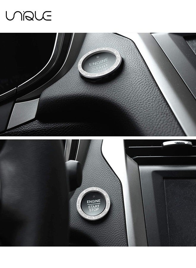 يونيك 2 قطع زر بدء تشغيل السيارة ملصق ديكور - كريستال حجر الراين الدائري لديكور السيارة - بلينغ ديكور ملصق شعار السيارة - اضغط لبدء زر - مفتاح الإشعال كاتب (فضي) - Image 5