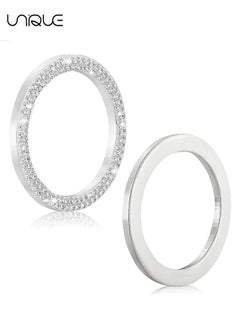 Unique 2 Pcs Car Starter Button Decorative Sticker - Crystal Rhinestone Ring for Car Decor - Bling Decor Car Emblem Sticker - Push to Start Button - Key Ignition Starter (Silver)  - Image 3