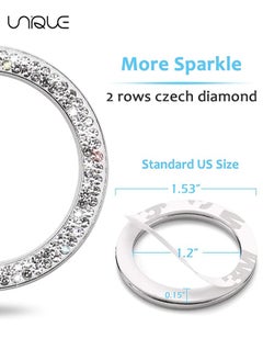 Unique 2 Pcs Car Starter Button Decorative Sticker - Crystal Rhinestone Ring for Car Decor - Bling Decor Car Emblem Sticker - Push to Start Button - Key Ignition Starter (Silver)  - Image 2