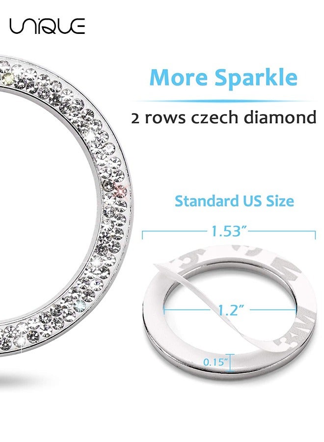 يونيك 2 قطع زر بدء تشغيل السيارة ملصق ديكور - كريستال حجر الراين الدائري لديكور السيارة - بلينغ ديكور ملصق شعار السيارة - اضغط لبدء زر - مفتاح الإشعال كاتب (فضي) - Image 2