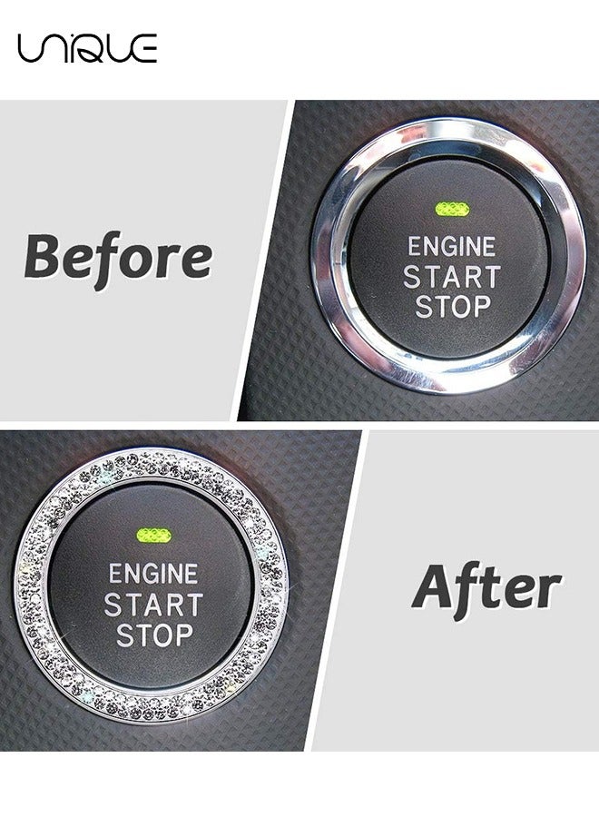 يونيك 2 قطع زر بدء تشغيل السيارة ملصق ديكور - كريستال حجر الراين الدائري لديكور السيارة - بلينغ ديكور ملصق شعار السيارة - اضغط لبدء زر - مفتاح الإشعال كاتب (فضي) - Image 4
