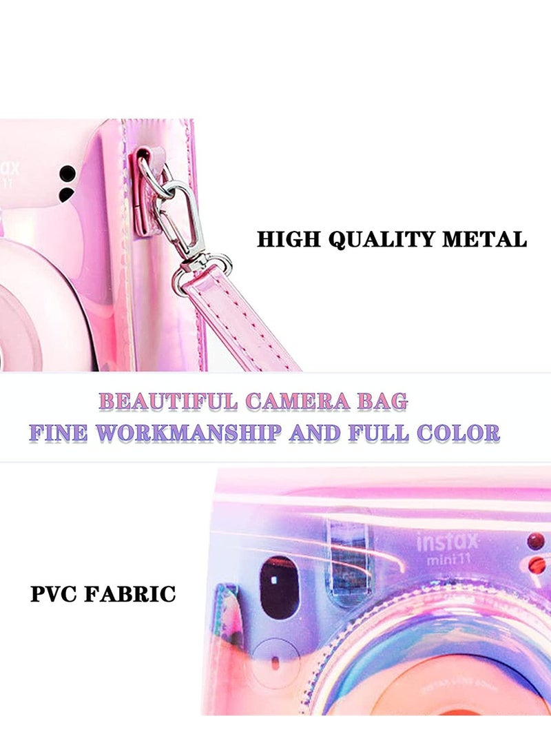 Trendy and Durable PU Leather Camera Bag for Instax Mini 11 9 8 with Adjustable Strap and Unique Transparent Color Design - Image 2