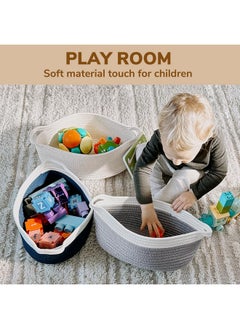 Goodpick Small Woven Basket, Storage Basket With Handles, Empty Baskets For Gifts, Woven Basket For Toys, Baby Laundry, Diapers, Towels, Snacks, Dog Toy Basket, Easter Basket, 12"X 8" X 5", Gray  - Image 3