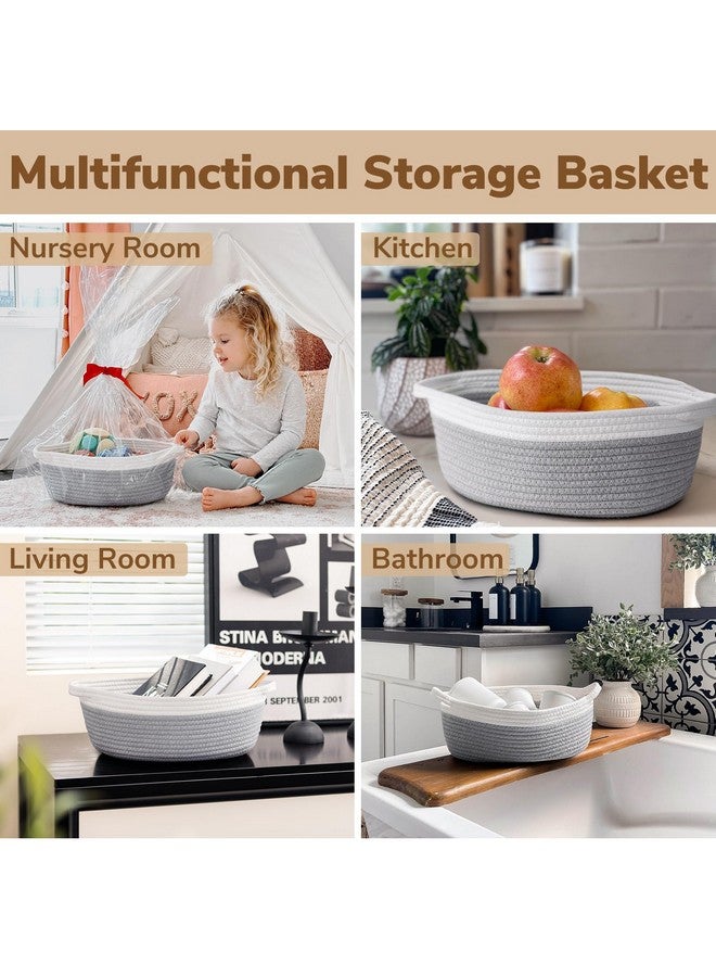 Goodpick سلة صغيرة منسوجة، سلة تخزين مع مقابض، سلال فارغة للهدايا، سلة منسوجة للألعاب، غسيل الأطفال، الحفاضات، المناشف، الوجبات الخفيفة، سلة ألعاب الكلاب، سلة عيد الفصح، 12"X 8" X 5"، رمادي - Image 4