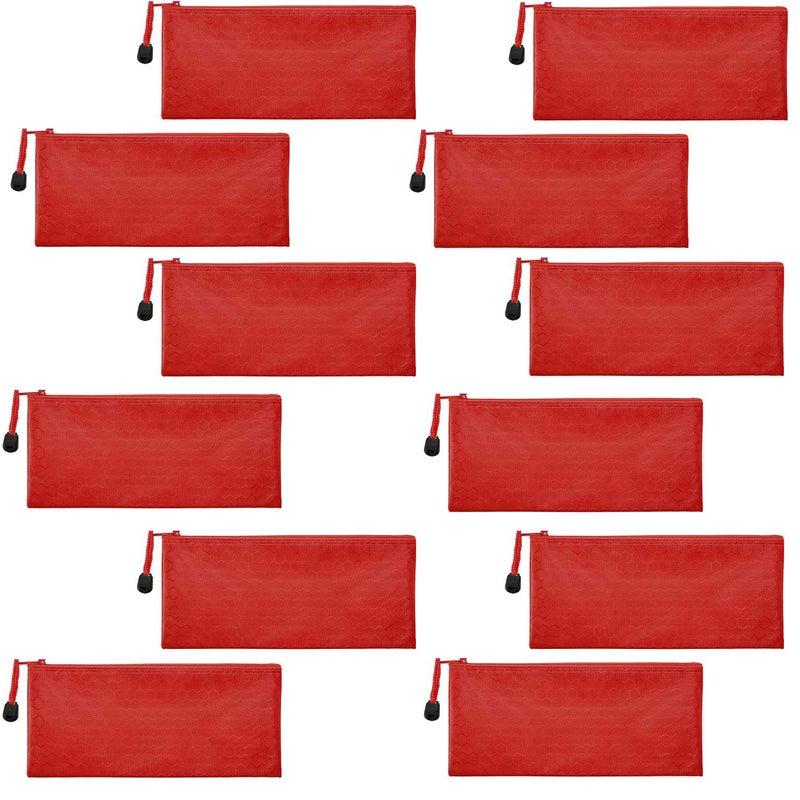 Sailing go 12 Pieces Red Zipper Waterproof Bag Pencil Pouch for Cosmetic Makeup Bills Office Supplies Travel Accessories and Daily Household Supplies