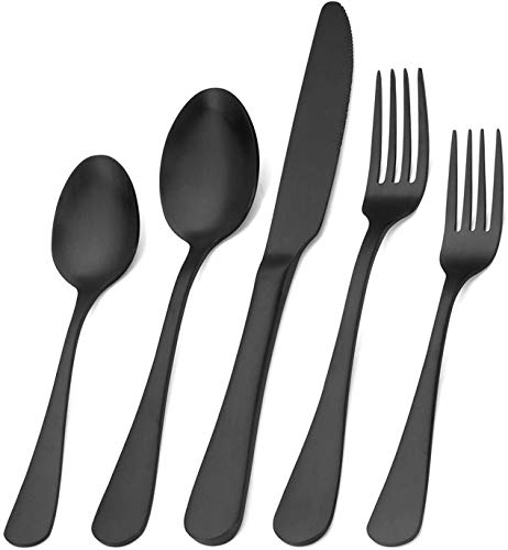 Matte Black Silverware SetSHARECOOK Satin Finish 30Piece Stainless Steel Flatware SetKitchen Utensil Set Service for 6Tableware Cutlery Set for Home and Restaurant Dishwasher Safe