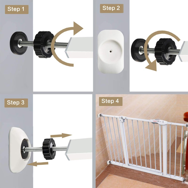 vmaisi Baby Gate Extender Extention-4 Pack M8 (8MM) Baby and Pet Safety Stair Gate Threaded Spindle Rods Replacement Parts Bundle with Wall Protector (Round-White-4 Pack) - Image 4