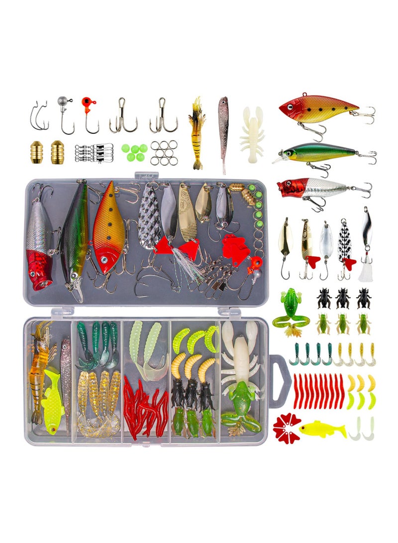 KASTWAVE Fishing Accessories KASTWAVE 78 Pcs for Freshwater Bait Tackle Kit for Bass Trout Salmon Fishing Accessories Tackle Box Including Spoon Lures Soft Plastic Worms Crankbait Jigs Fishing Hooks - Image 1