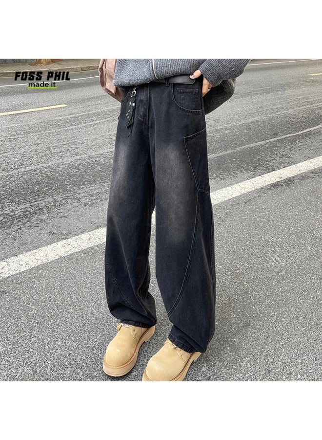 Foss Phil Men's Jeans, Spring And Summer American High Street Curved Knife Pants, Loose Wide-leg Paratrooper Pants, G139 Faded Black, Size M - Image 3