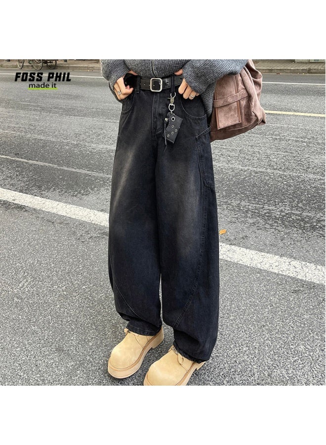 Foss Phil Men's Jeans, Spring And Summer American High Street Curved Knife Pants, Loose Wide-leg Paratrooper Pants, G139 Faded Black, Size M - Image 2