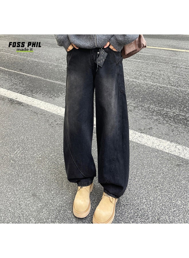 Foss Phil Men's Jeans, Spring And Summer American High Street Curved Knife Pants, Loose Wide-leg Paratrooper Pants, G139 Faded Black, Size M - Image 1