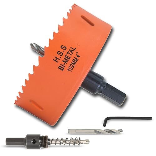 VIKITON 4 inch Hole Saw with Arbor for Metal Wood Plastic, 102mm Bi-Metal Hole Cutter for Different Project with Smooth and Flat Drilling Edge, Fast Chip Removal - Image 1